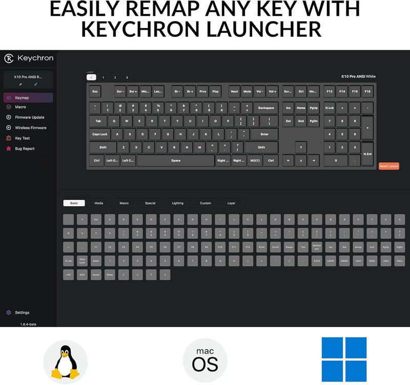 Keychron K10 Pro Wireless Custom Mechanical Keyboard, QMK Programmable Bluetooth 100% Layout with Silent Red Switch White Backlight Compatible with Mac Windows Linux - Image 3